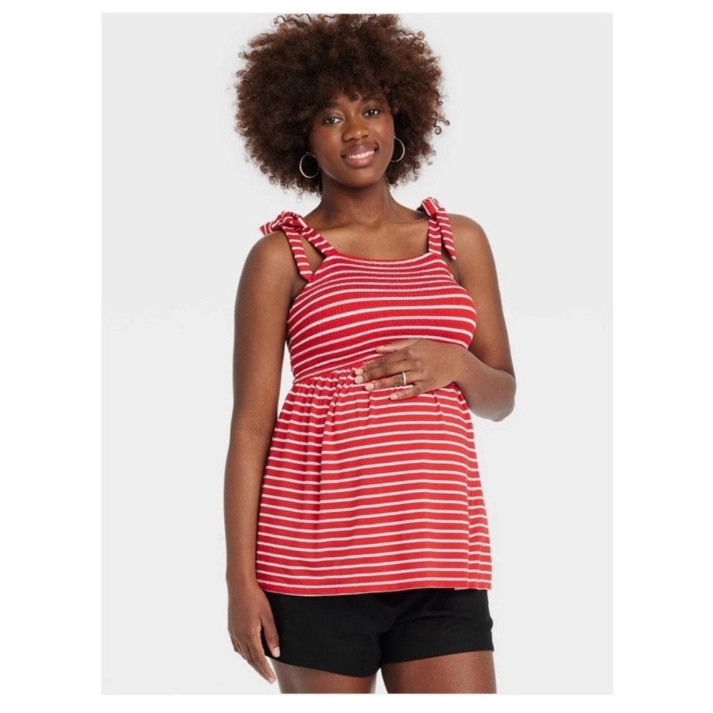 NWT! Isabel Maternity Tie Strap Striped Smocked Sleeveless Top - Size XXL